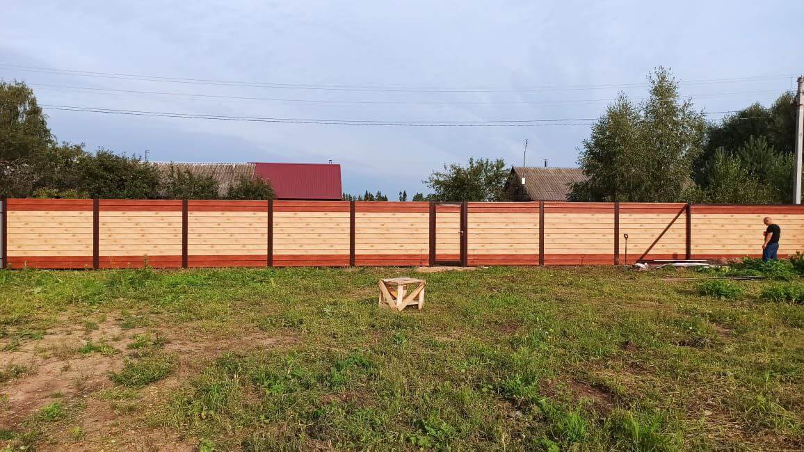 Забор из металлосайдинга Евро-Брус 34м Клен Светлый (SteelArt) + Темное Дерево (Printech) фото 2 в Грозном